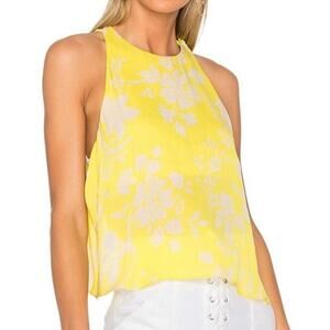 ALC Yellow Silk Floral Blouse Halter Tank Open Back